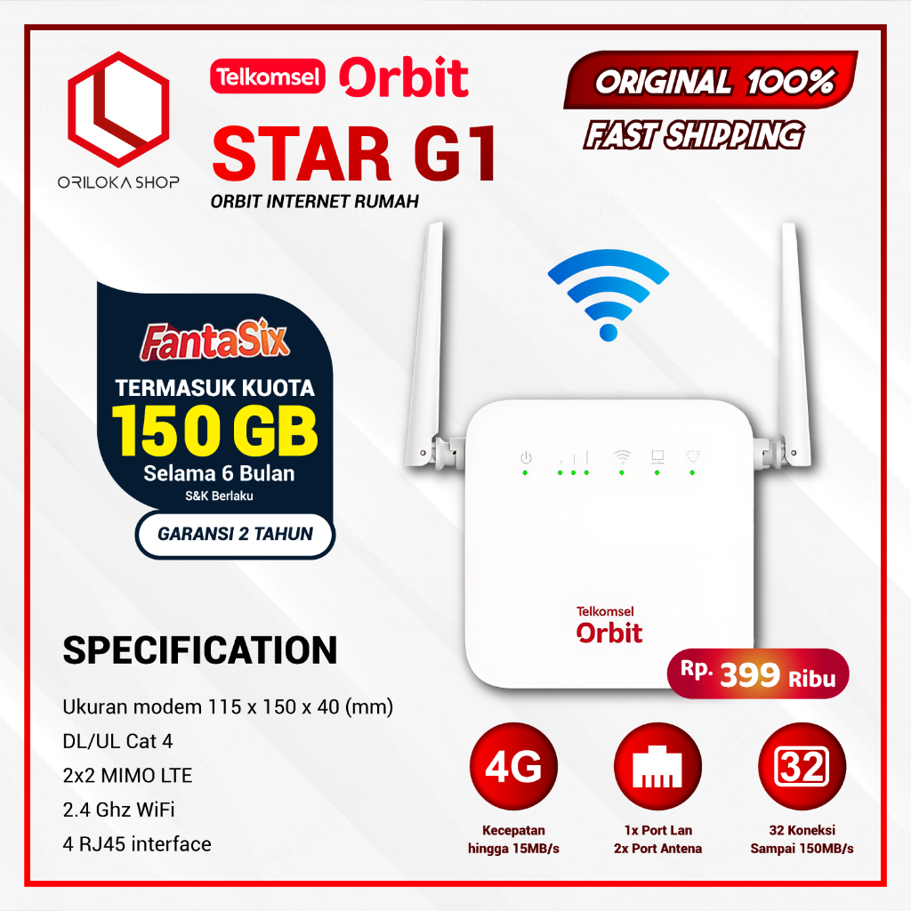 Telkomsel Orbit Star G1 Home Router Modem Wifi 4G Free Kuota Telkomsel 150GB