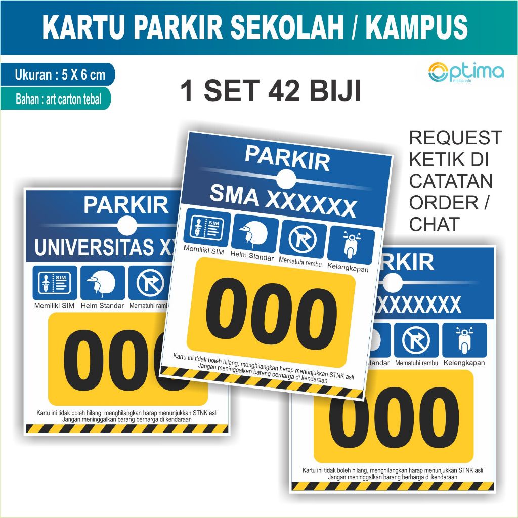 

Kartu Nomor Parkir Untuk Sekolah / Kampus / LPK / Kursus / dan lain lain 1 set isi 42 biji