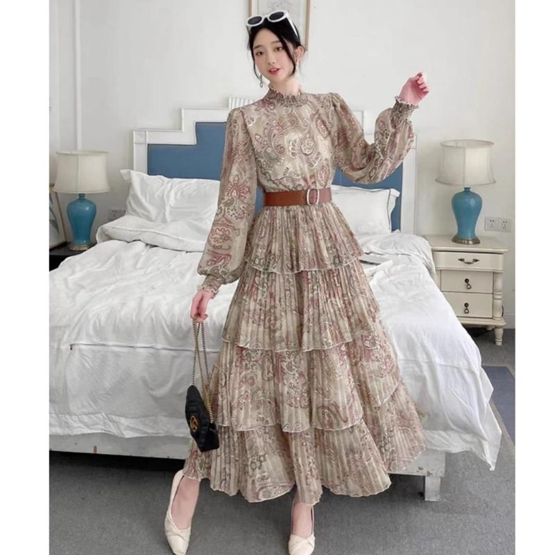 74410 Fashion maxi long dress dres lengan panjang bunga bunga cantik manis murah bkk bangkok adem im