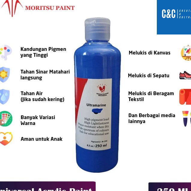 

Baru Cat Lukis Akrilik Moritsu Premium 250ml - Moritsu Premium Acrylic Paint 250ml
