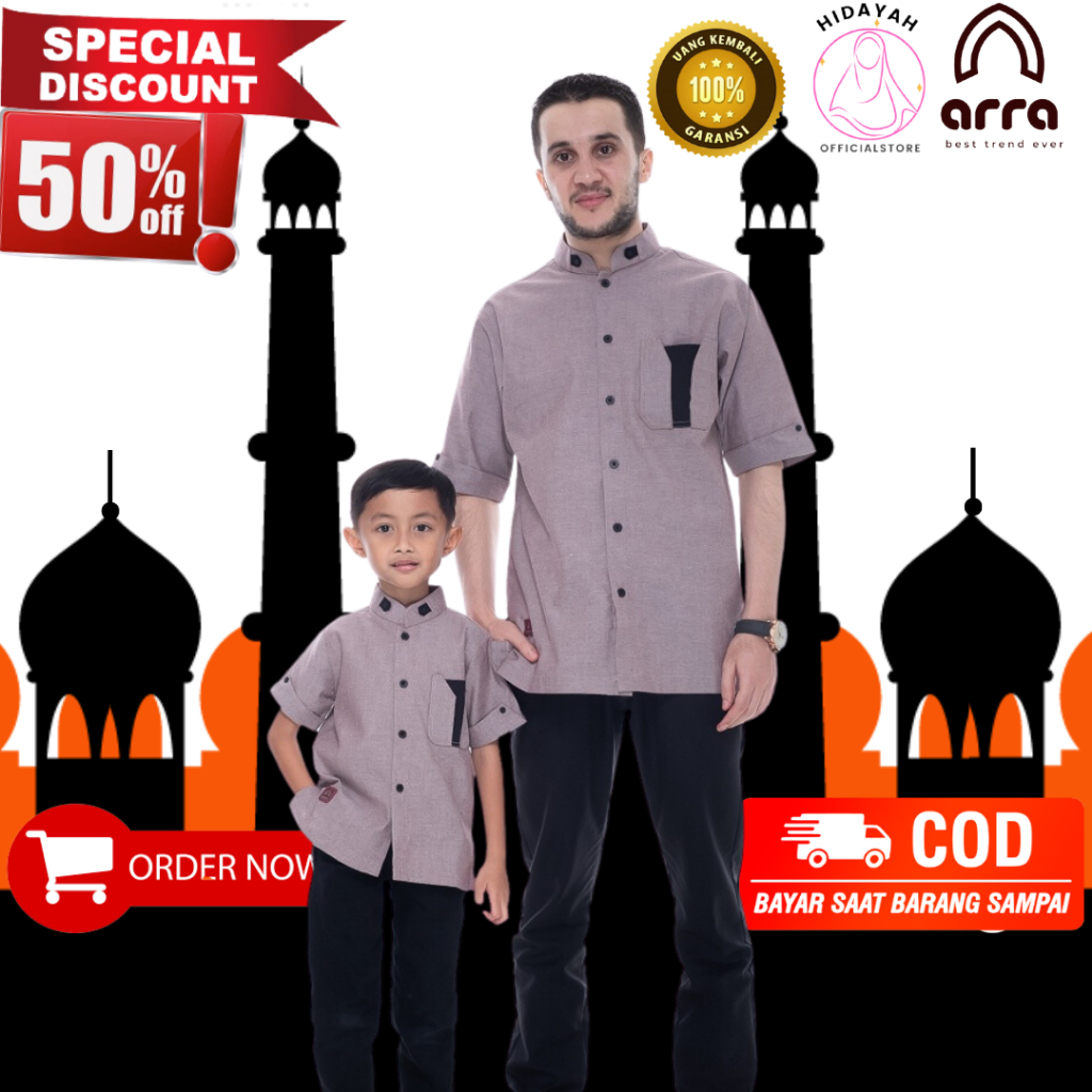 Baju Koko Couple Kurta Pakistan Lengan Pendek Lebaran Keluarga Premium Original Arra Dzaky Pria Anak