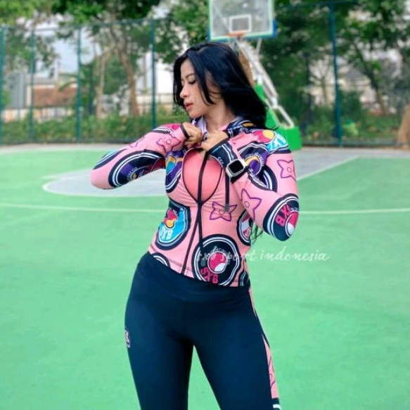 Baju Senam Murah SXB PINK ROTATE JACKET CROP HOODIE AND LEGGING COMPRESSION