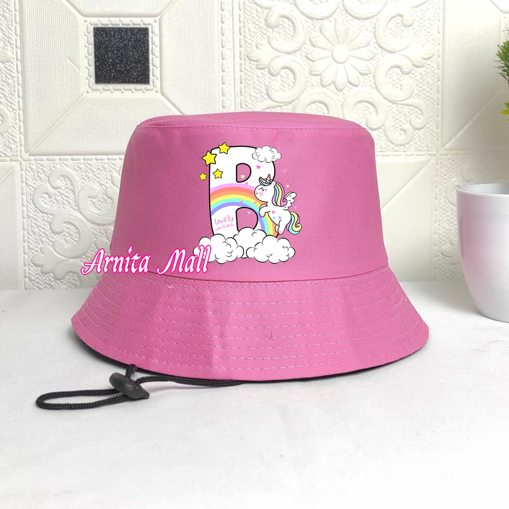 Topi bucket anak huruf alphabet A-Z unicorn Topi anak perempuan huruf A-Z