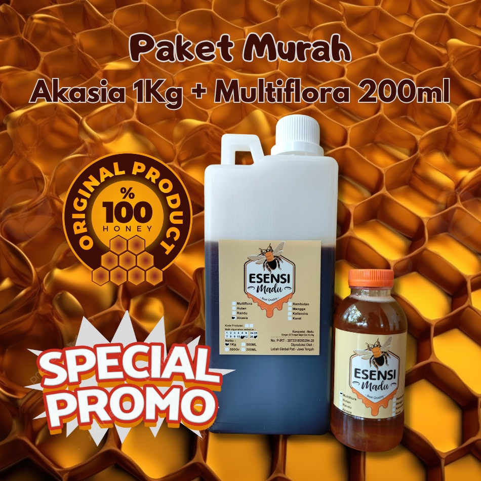 

Paket Hemat Madu Murni Akasia 1Kg + Multiflora 200ml Promo