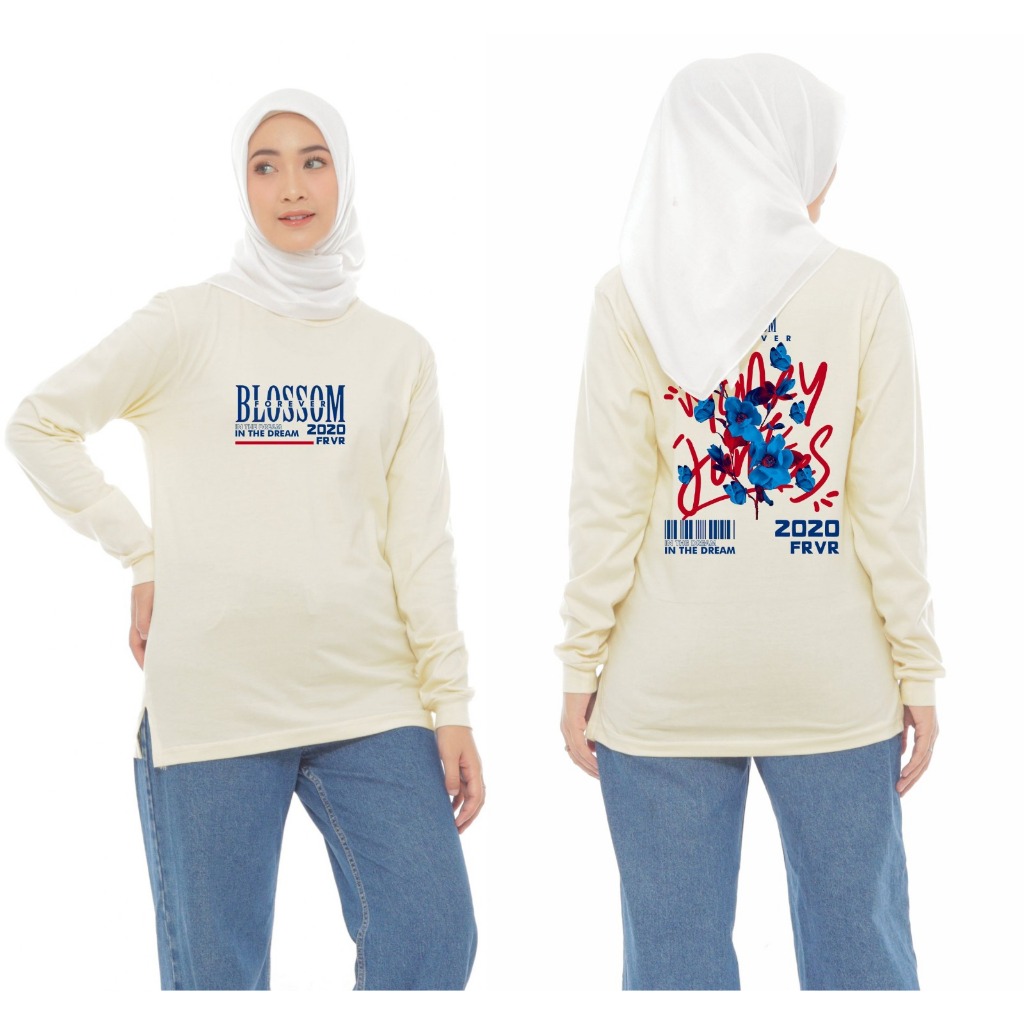 KAOS LENGAN PANJANG WANITA PRINT DEPAN BELAKANG MOTIF KEKINIAN / BAJU KAOS WANITA