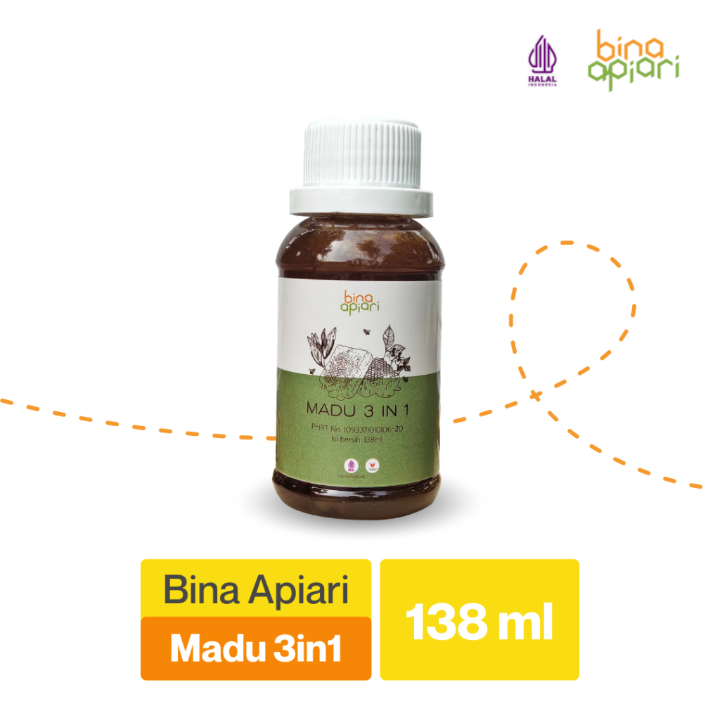 

Bina Apiari Madu 3in1 138ml Madu murni asli plus bee pollen dan royal jelly lebah Apis mellifera