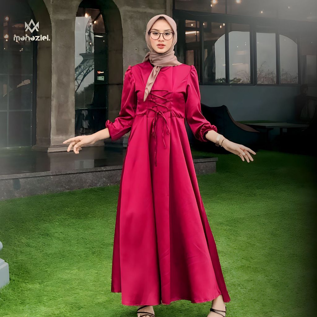 Elika Dress Remaja Kekinian - Maxi Dress - Gamis Satin - Gamis 667