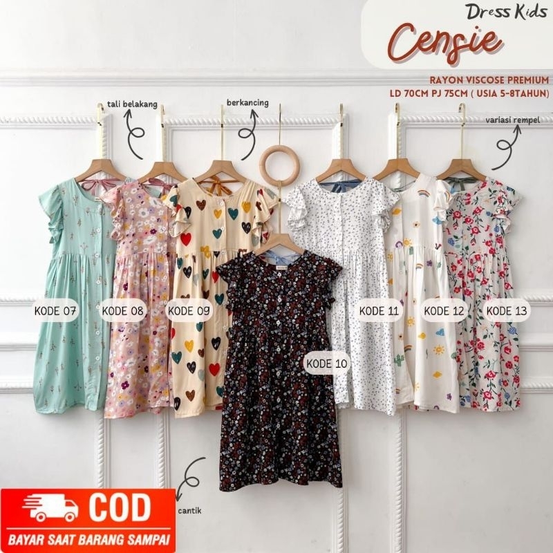 DRESS CENSIE ANAK PEREMPUAN USIA 5-8 TAHUN BY MOWMO DASTER LEKTON BAHAN RAYON VISCOSE PREMIUM MOTIF 