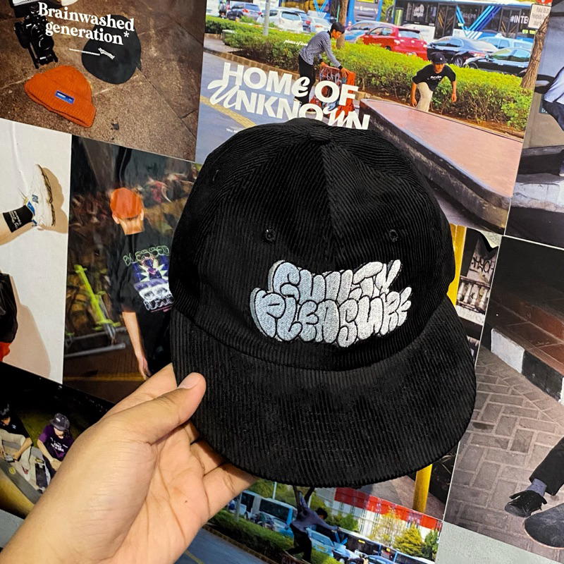 Hokidoky Sixpanel Corduroy Topi Hitam Embroidery