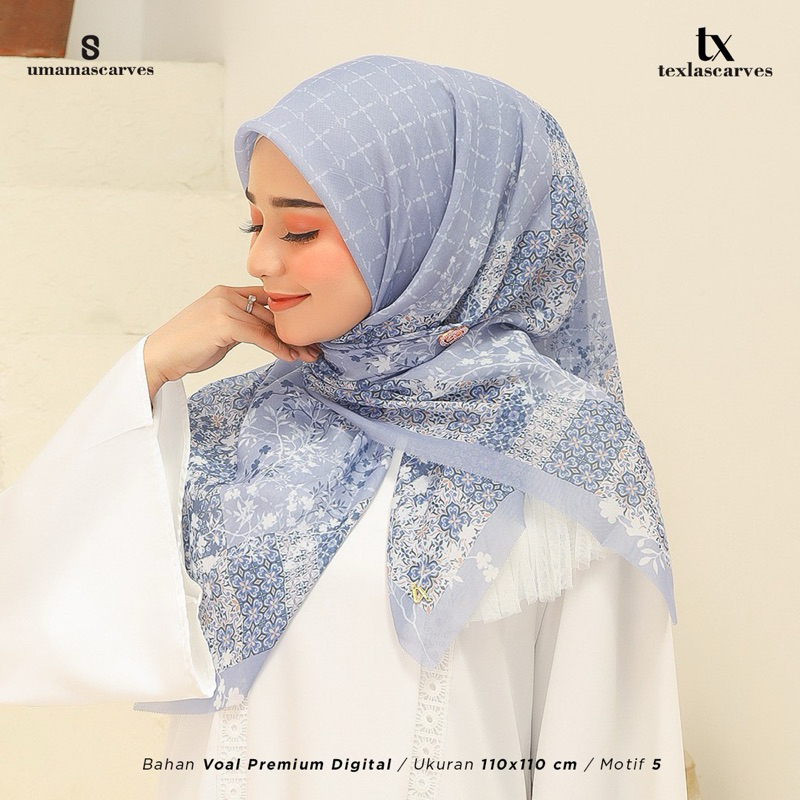 texla Scarves by umama Kerudung Motif 5 Segi Empat Premium Square (include box + free bros warna ran
