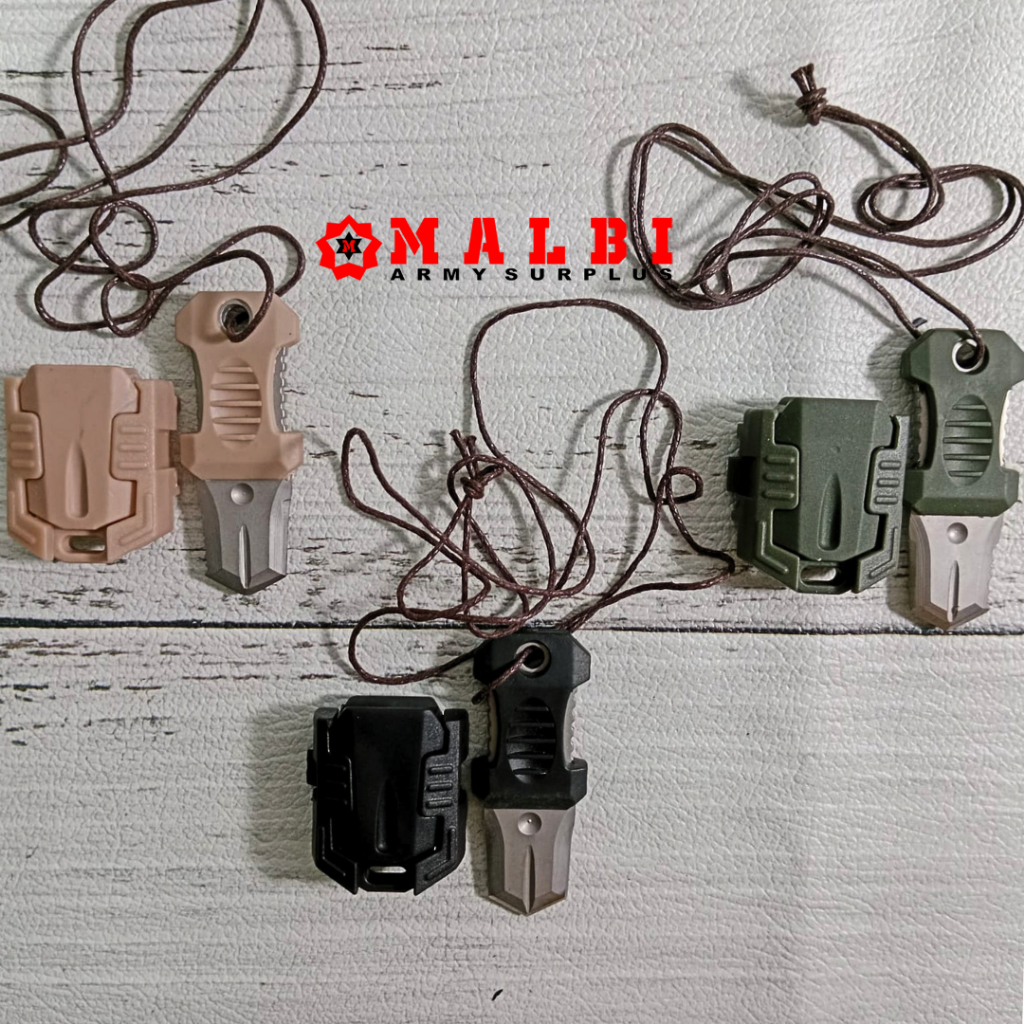 Ready Pisau Camping Tactical Kalung Survival Necklace Tali Hiking Climbing Hitam Cream Hijau Ori