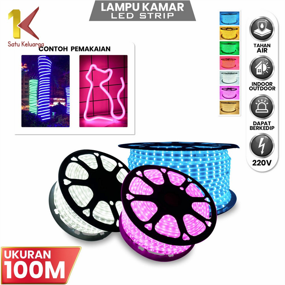 Satu Keluarga Lampu LED Strip Selang 5050 Uk 100Meter 220V Fleksibel C883 Lampu Kamar Serbaguna 1 Ro