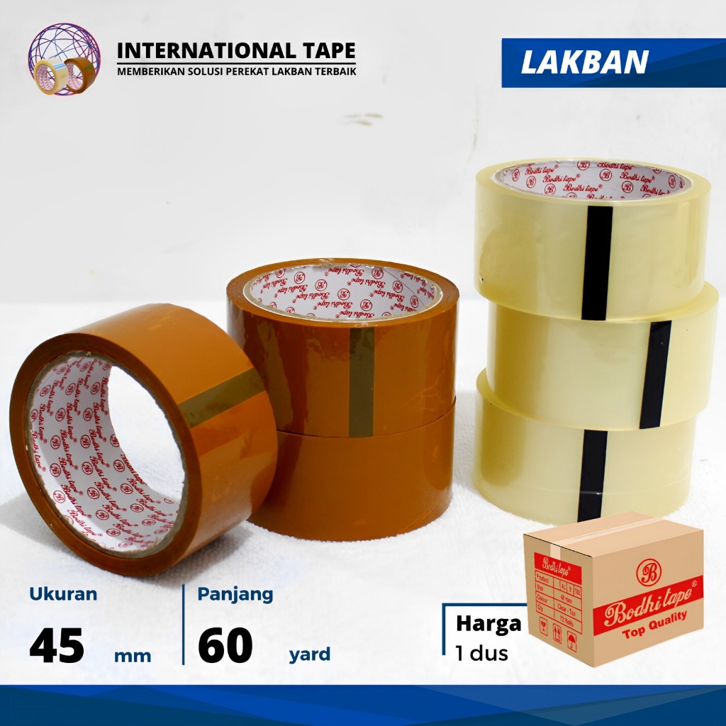 

Plakban OPP lakban BODHI " bening coklat 45mm x 60 yard TAPE "PERDUS