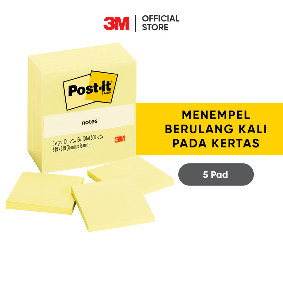 

3M Post It 5 PADS Sticky Notes 654-5CY BN 76mmx76mm