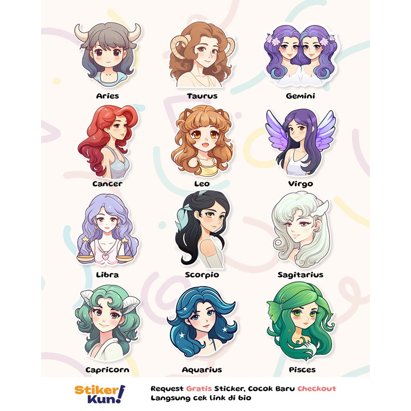 

STIKERKUN.ID CUTTING STICKER STIKER ANTI AIR EDISI ZODIAK ZODIAC LUCU CANTIK ( 12 PCS ) / STIKER CUSTOM JURNALING JOURNALING DEKORASI DIARI MURAH / CETAK STIKER SOUVENIR LUCU VIRAL STIKER AESTHETIC STIKER DINDING STIKER LUCU STIKER HELM