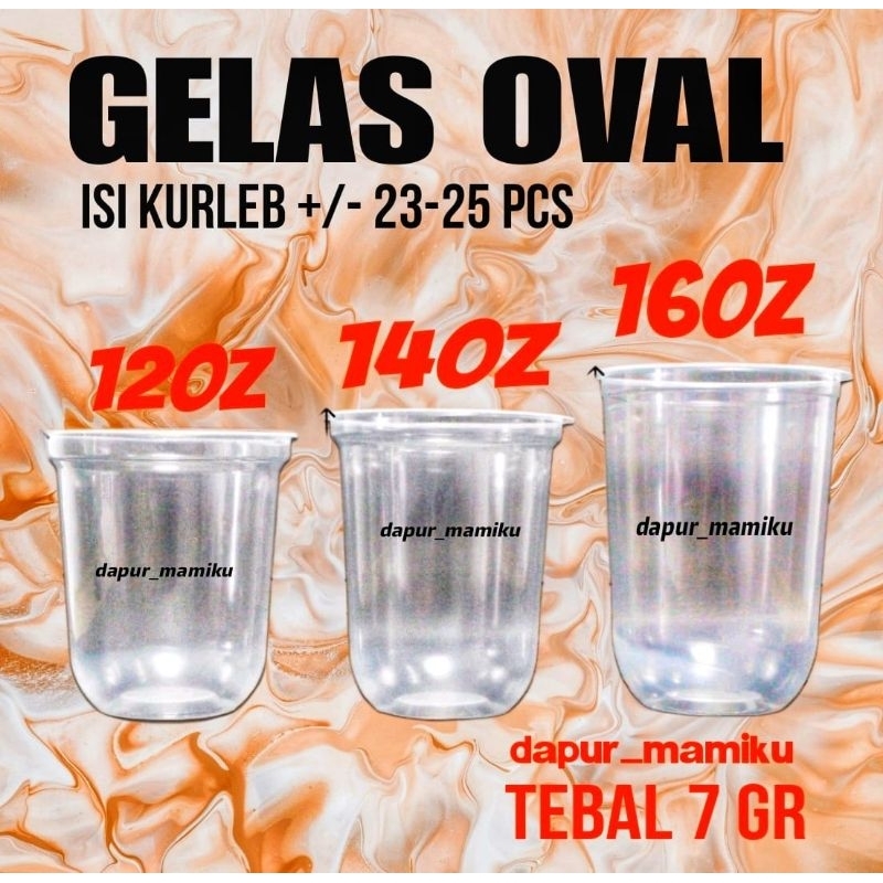 DAPURMAMIKU ( 25 PCS Gelas Oval Plastik 12oz 14oz 16oz ) Cup Oval U Cup Gelas Minuman Plastik Gelas 