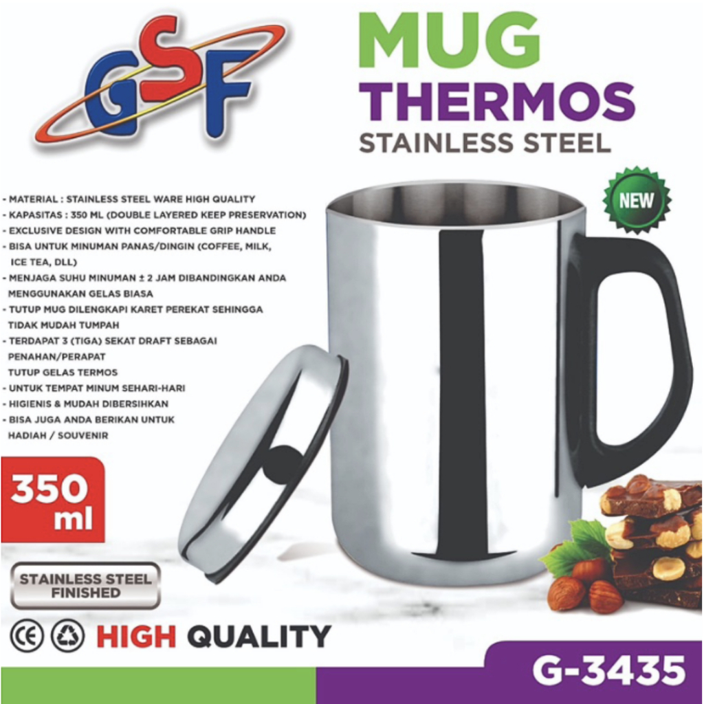 GSF Mug Thermos Stainless 350 Ml G-3435 / Mug Termos Vacum Stainless Steel