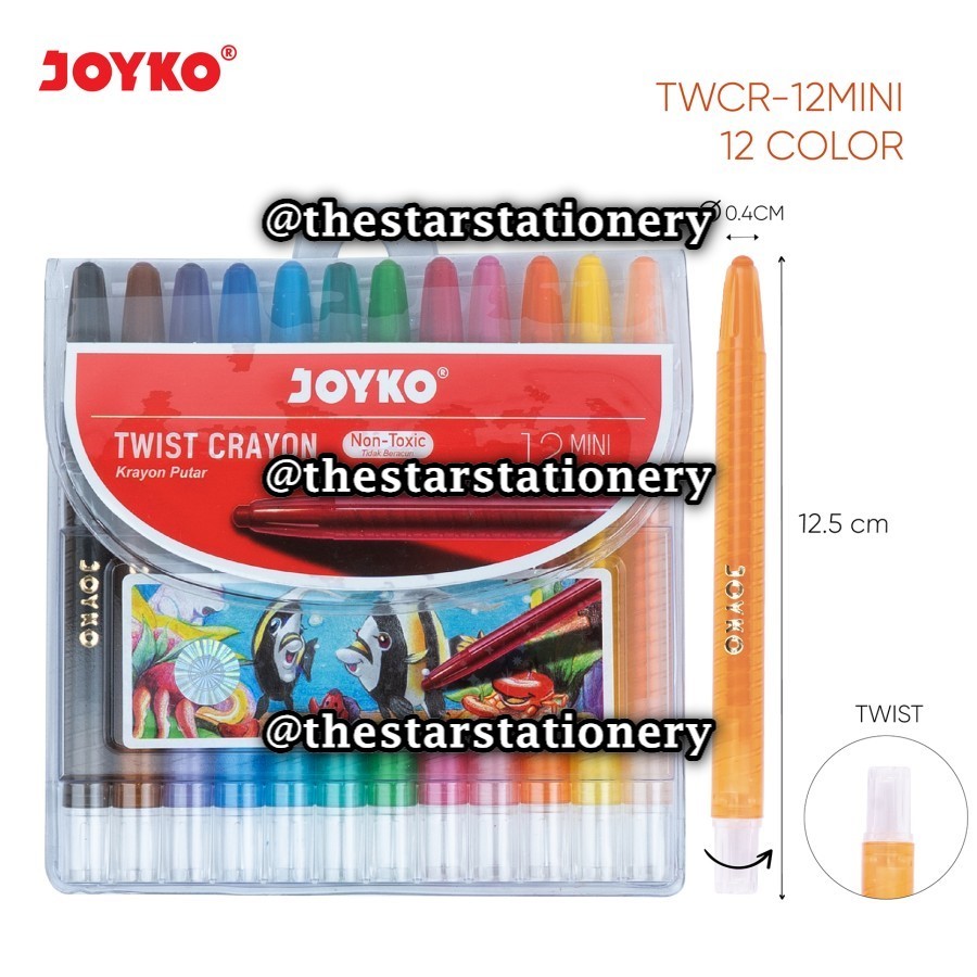 

(1 Set Isi 12 Warna) GROSIR Crayon Putar Joyko TWCR-12Mini 12W Pendek / Krayon Putar Mini Twist Crayon Joyko / Joyko TWCR 12