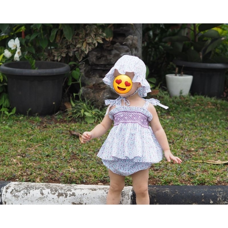 Dear GG Preloved - Camille set floral (Bonnet, Top, Bloomer) / BAJU ANAK PEREMPUAN