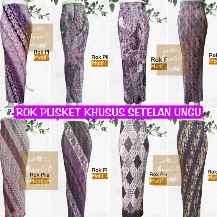 ➽✤★ (BunGO) Rok Plisket Batik Setelan Ungu Lilac - Rok Purple - Bawahan Kebaya - Rok Lipit - Rok Spa