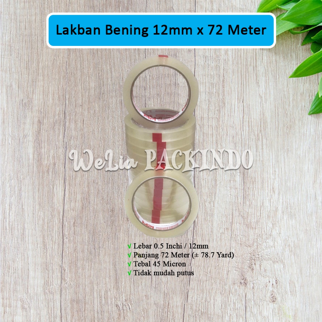 

Lakban Bening 0.5 Inchi 12mm x 72 Meter MPI / Isolasi Selotip Bening 12mm 72M