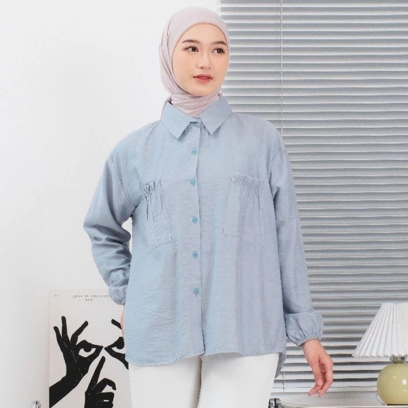 Luna Blouse Polo Linen Terbaru // Kemeja Oversize Wanita Bahan Polo Linen Viral Polos Hitam Putih Ic