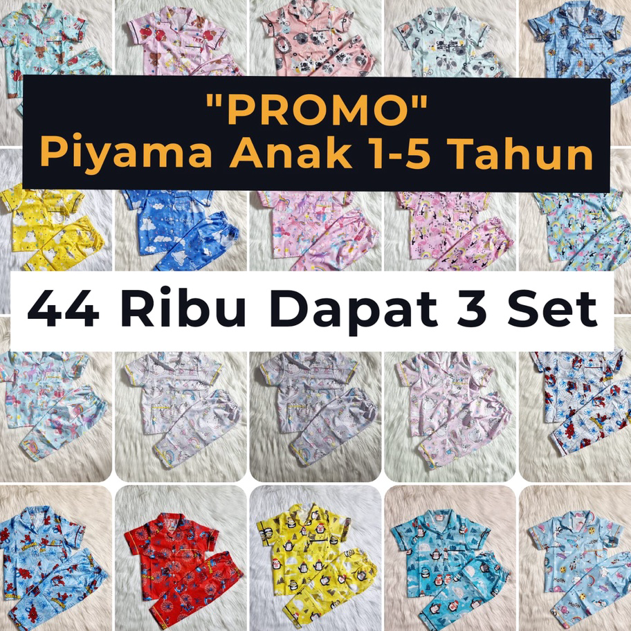 Ready Paket Usaha Baju Tidur Piyama Anak Dapat 3 PCS 1-5 Tahun Motif Karakter Lucu Kekinian Murah