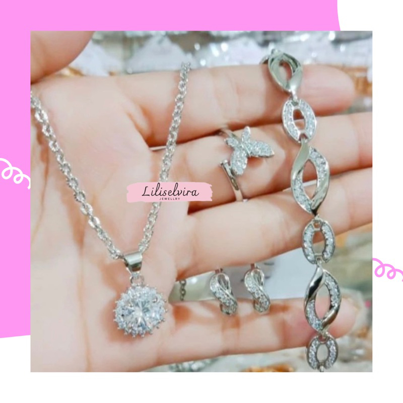 set dewasa silver emas putih berlian perhiasan wanita