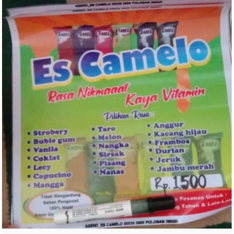 

STICKER atau BANNER es camelo 1 lembar untuk promosi usaha es camelo