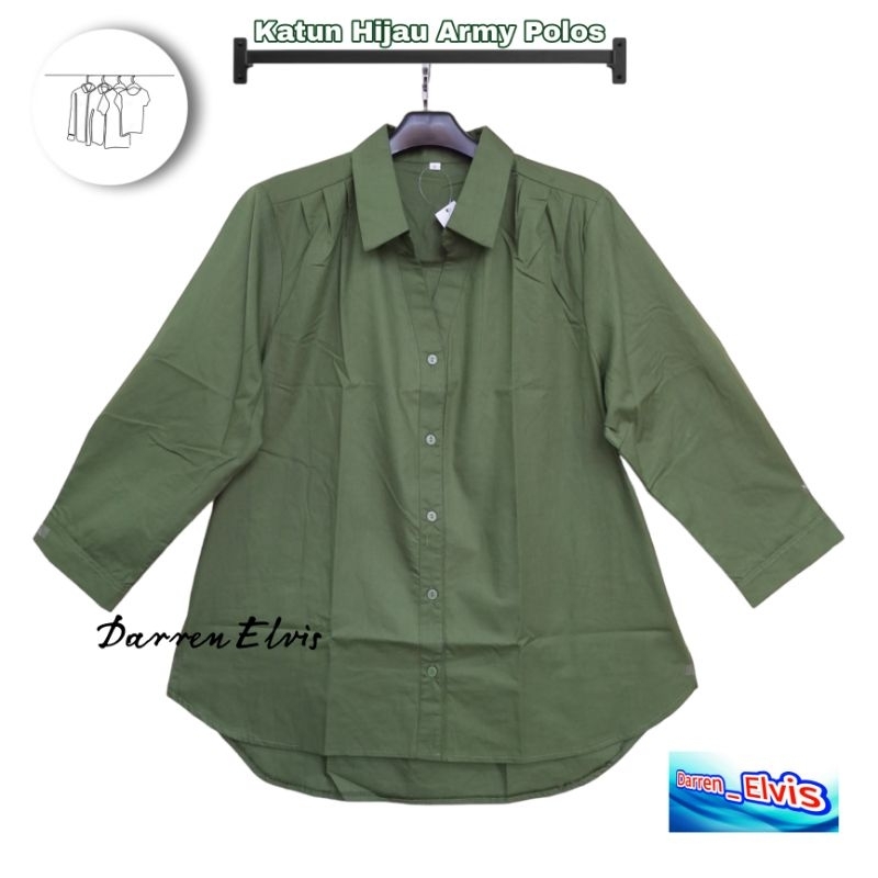 Atasan Wanita Hijau Army Polos Kerah V