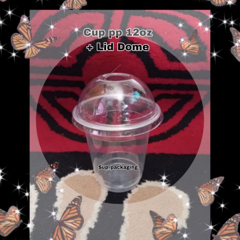 Gelas plastik pp 12oz + tutup cembung / Cup pp 12oz + lid dome