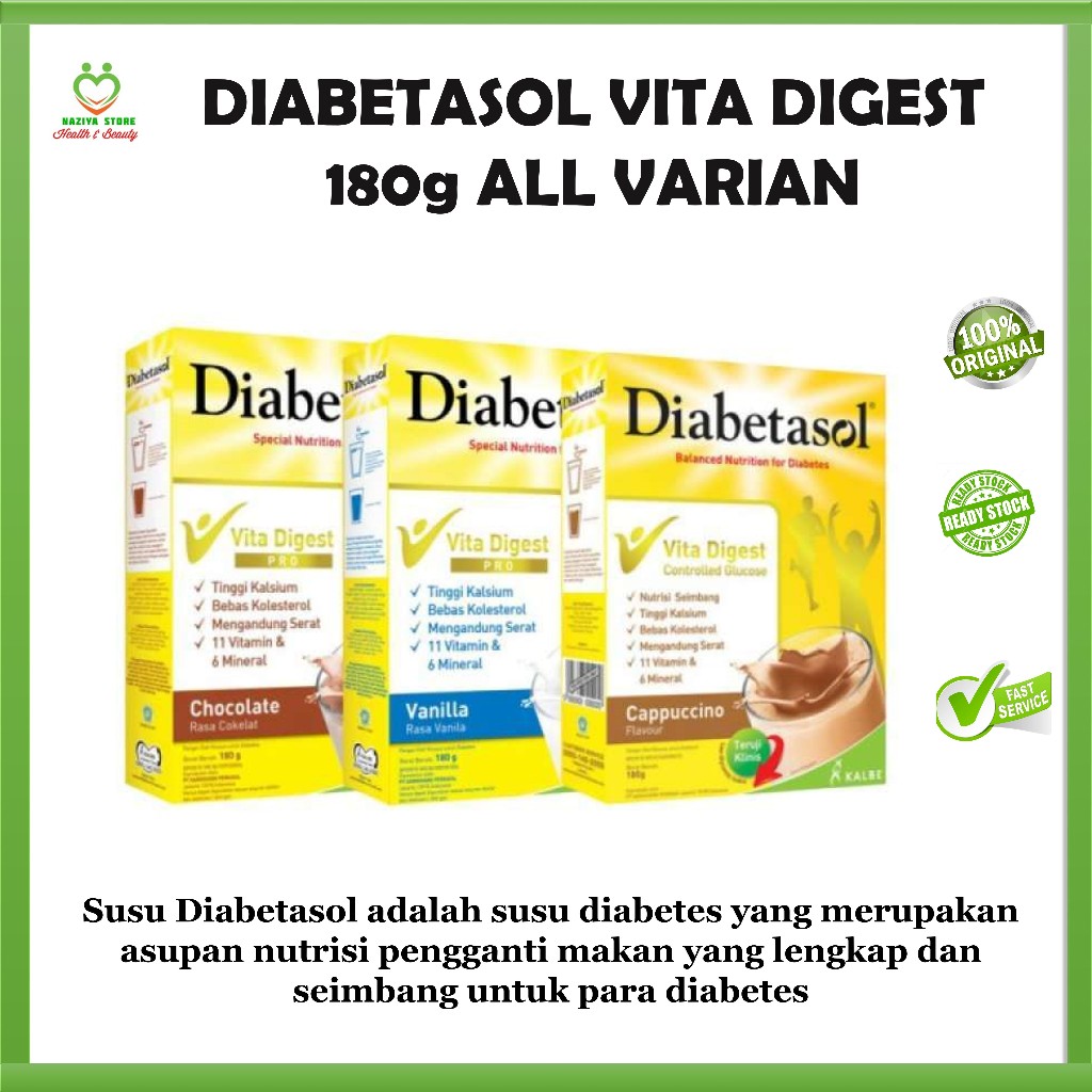 

SUSU DIABETASOL Diabetasol Vita Digest Cappuccino/ Coklat/ Vanila 180Gr