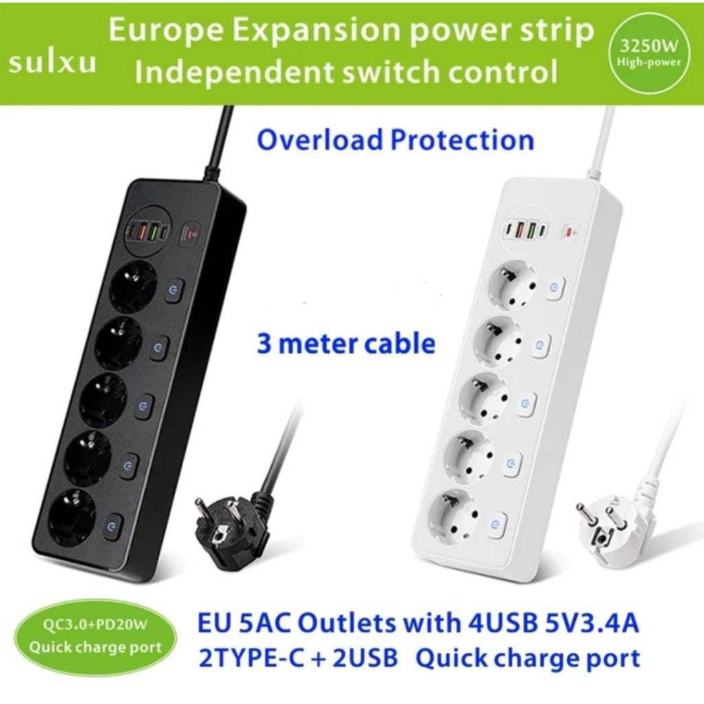 Stop Kontak 5 Socket power on off 2 type c 2 Usb 3250w BKL505