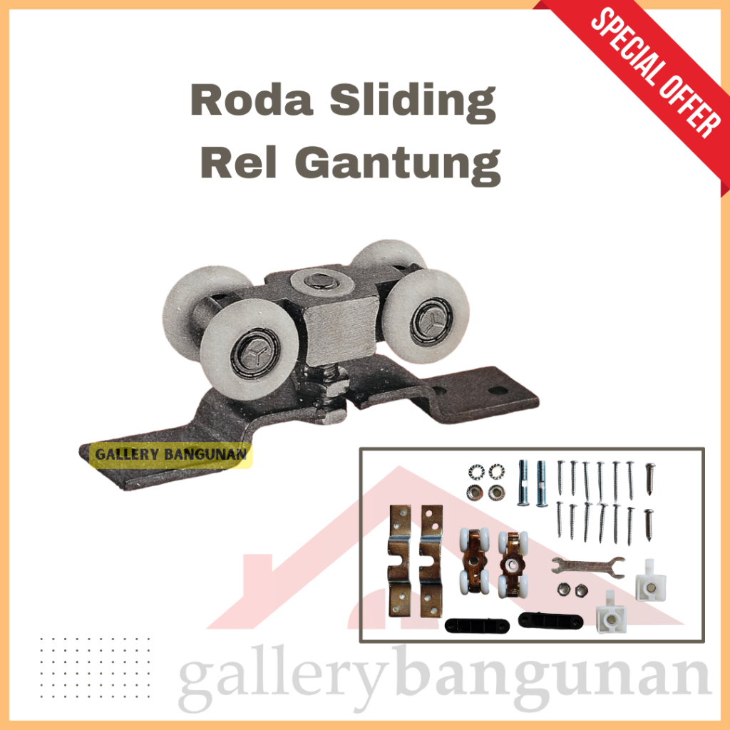 Roda Sliding Rel Gantung Dows Satu Set Pintu Kamar Rumah Nylon