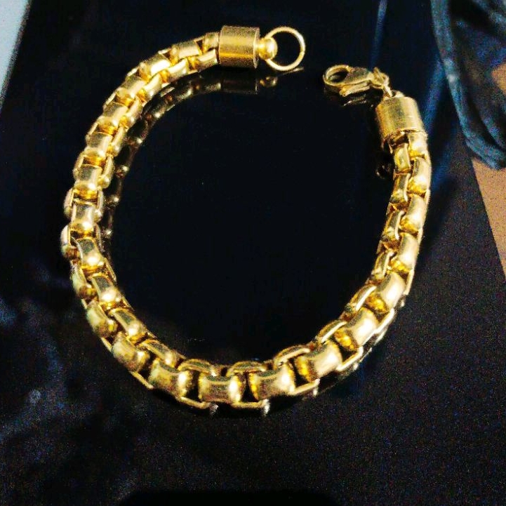Gelang Pria Rantai Besar Rolo Titanium Gold