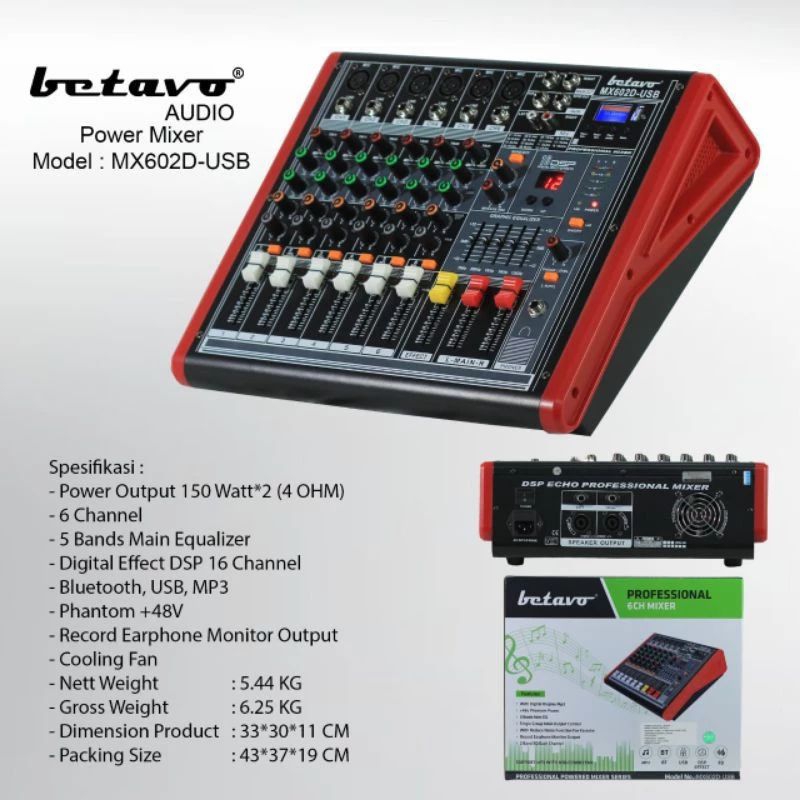 Power Mixer 6 Channel BETAVO MX602D MX 602D Bluetooth USB Original TERBAIK