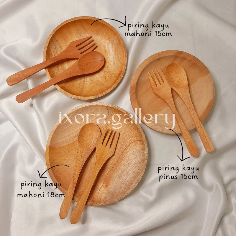 1 SET PIRING KAYU & SENDOK KAYU / HAMPERS PIRING KAYU / PIRING KAYU MAHONI / PIRING KAYU PINUS / PIR