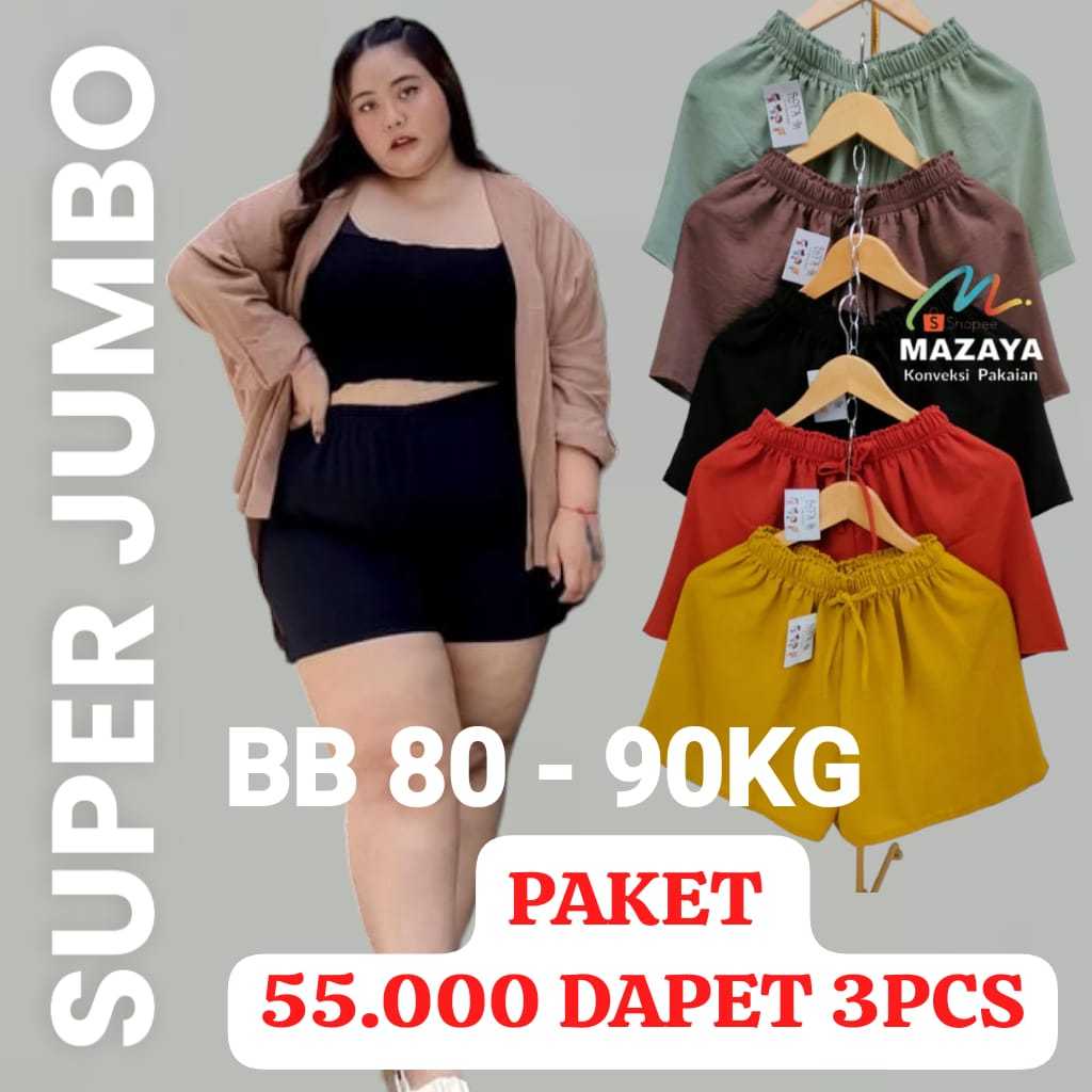BIG SIZE CELANA PENDEK WANITA  SUPER JUMBO HOT PANTS POLOS SANTAI DIRUMAH CLANA TIDUR CRINGKEL AIRFL