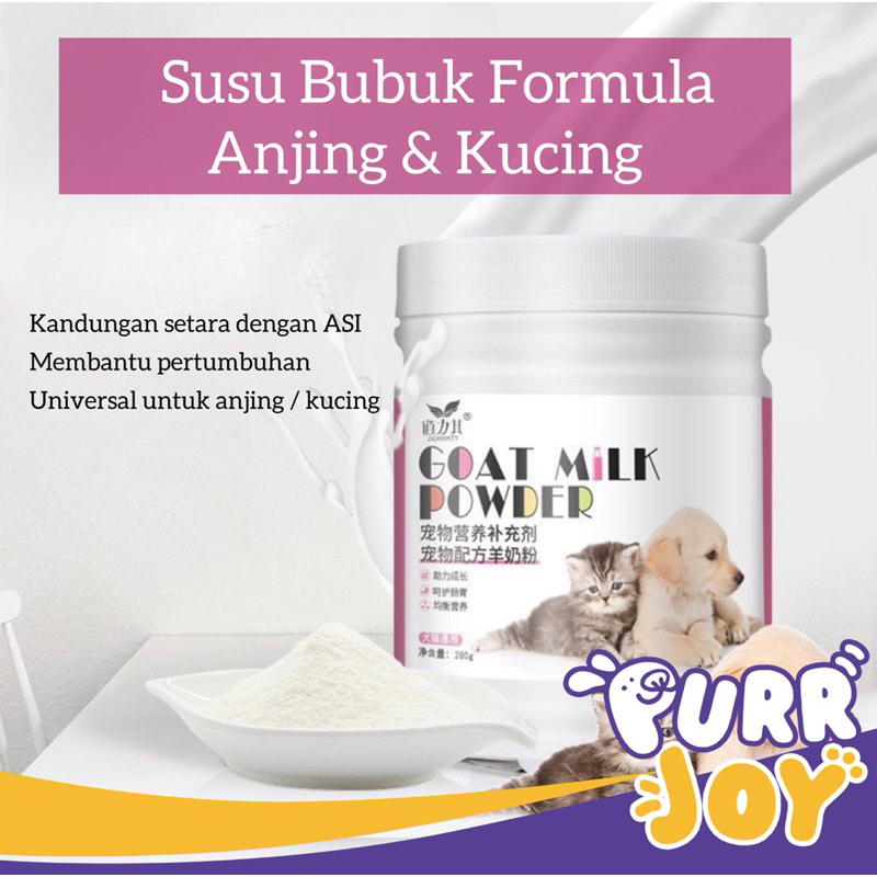 PURRJOY Dorrikey Pet Goat Milk Powder 280g / Susuk Bubuk Formula Hewan Peliharaan Anjing Kucing 280gr