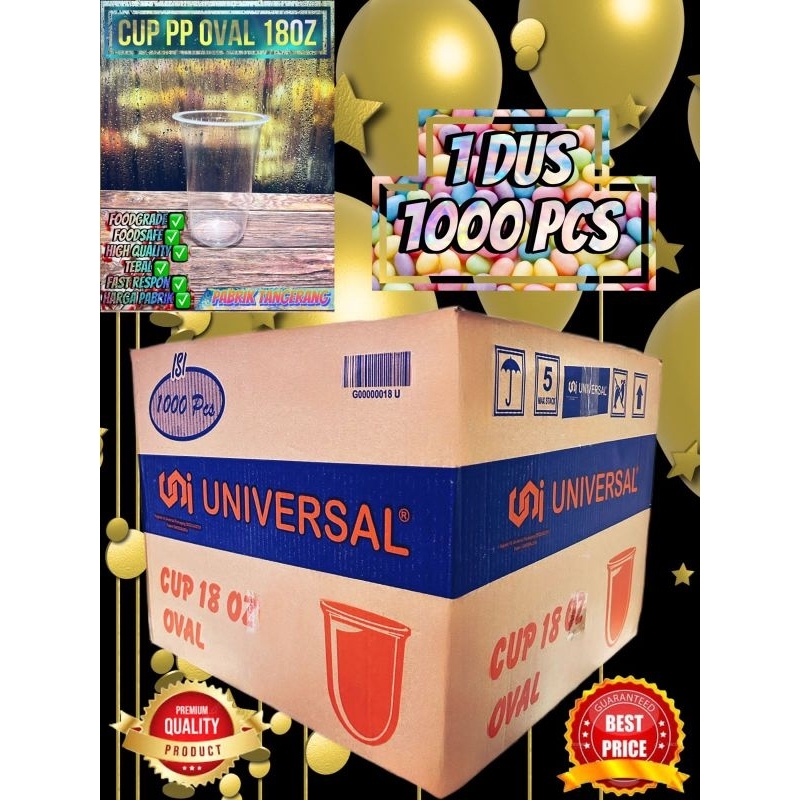 Gelas Plastik Oval Uk 18 Oz |Cup Oval 18 oz merek universal Gelas Teh Solo dijual per 1 slop isi 50 