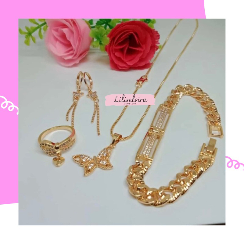 Set perhiasan kupu-kupu dewasa lapis emas 24 K perhiasan wanita xuping