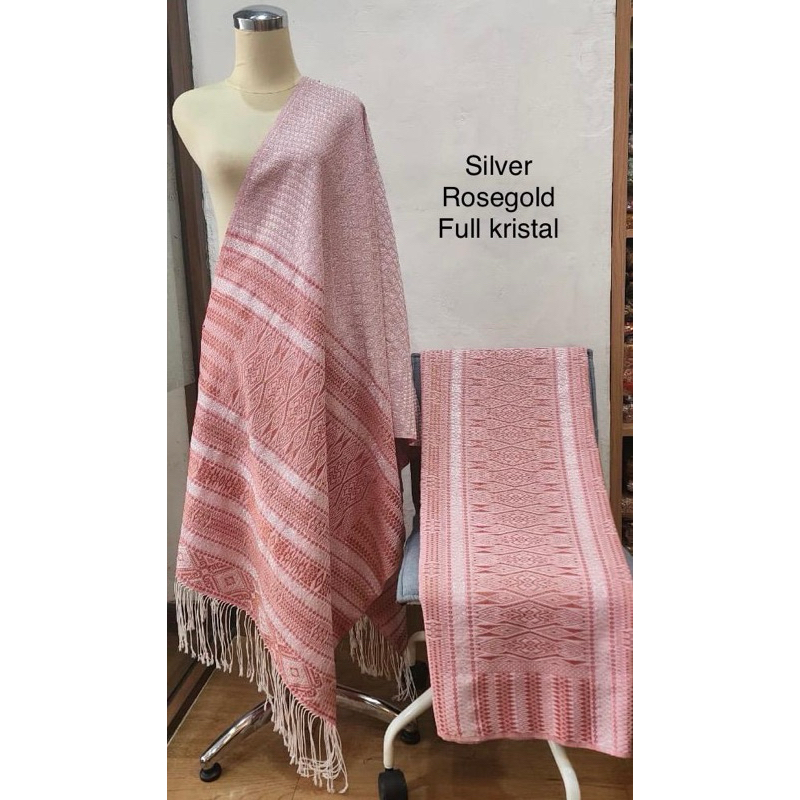 Songket Medan Tumtuman Silver Rose Gold Full Kristal