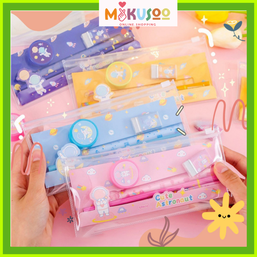 

Mikusoo Set Alat Tulis Sekolah Karakter Astronot 5 in 1 Lucu Cute Stationery Free Pouch