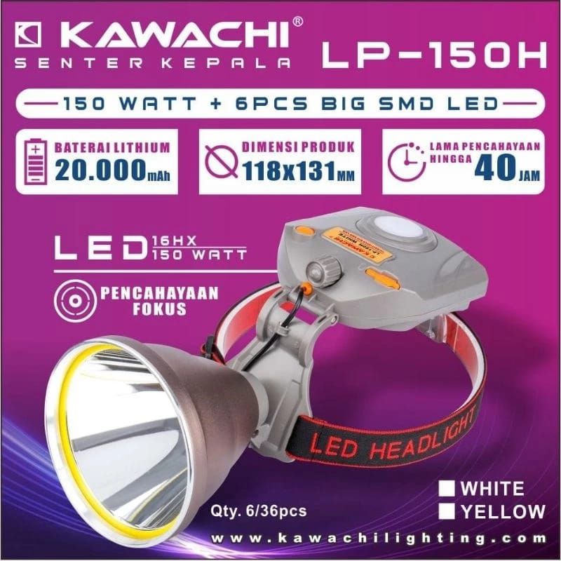 Senter Kepala jumbo Kawachi 150 watt LP-150H Cahaya Putih super terang