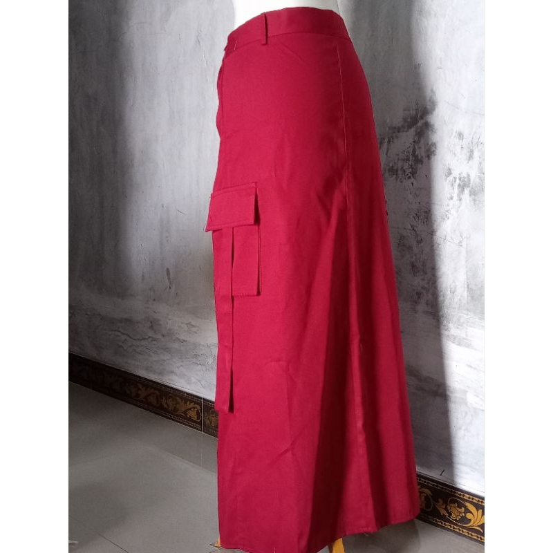 Rok Cargo Wanita Rok warna Merah Rok Span panjang