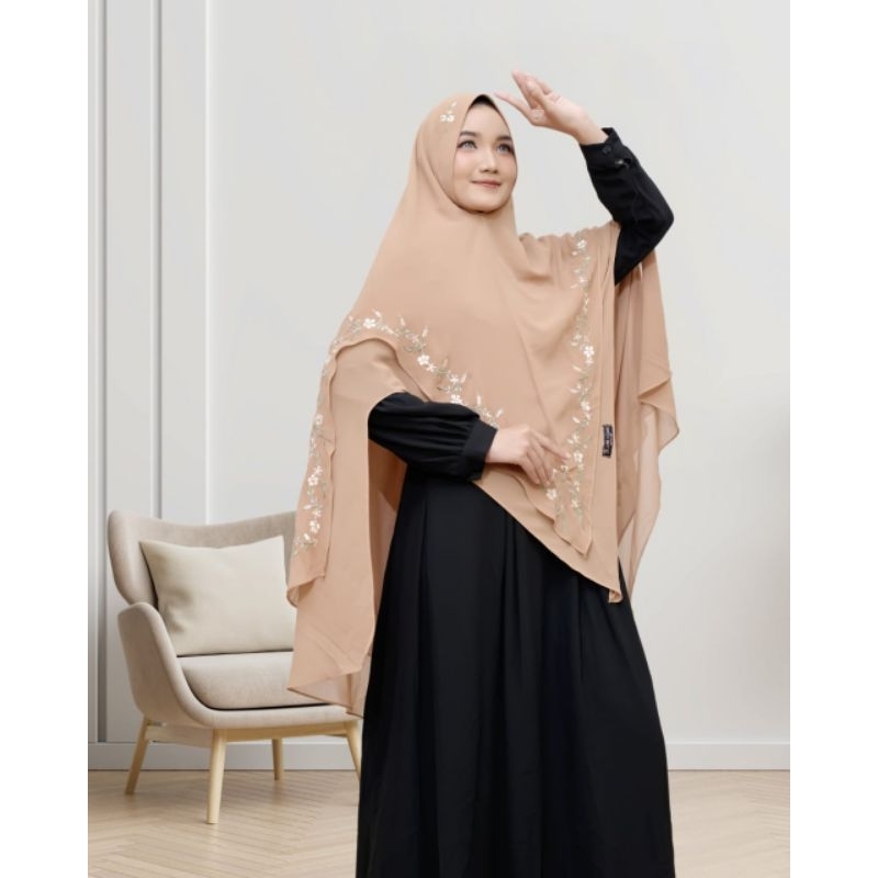 Khimar Syari Jumbo Bordir Full Sekeliling Hijab Syari 2 layer Kerudung Bordir Ceruty babaydoll