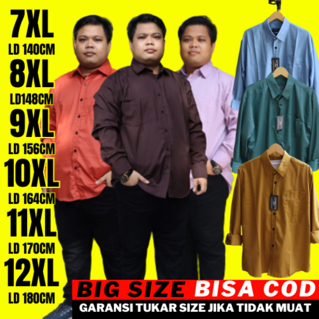 Baju kemeja hem cowok polos big size alisan pria jumbo bigsize lengan panjang oversize kerja formal 