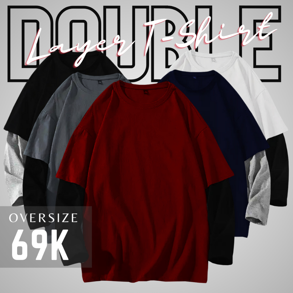 kaos double layer OVERSIZE bahan katun 30s | Double layer t-shirt polos ukuran OVERSIZE