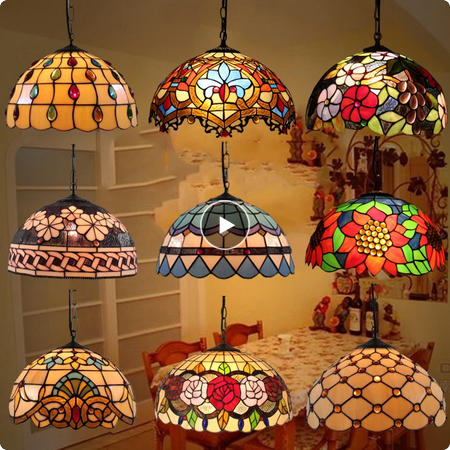 Retro Tiffany Style Lamp Colorful Glass Chandelier Creative