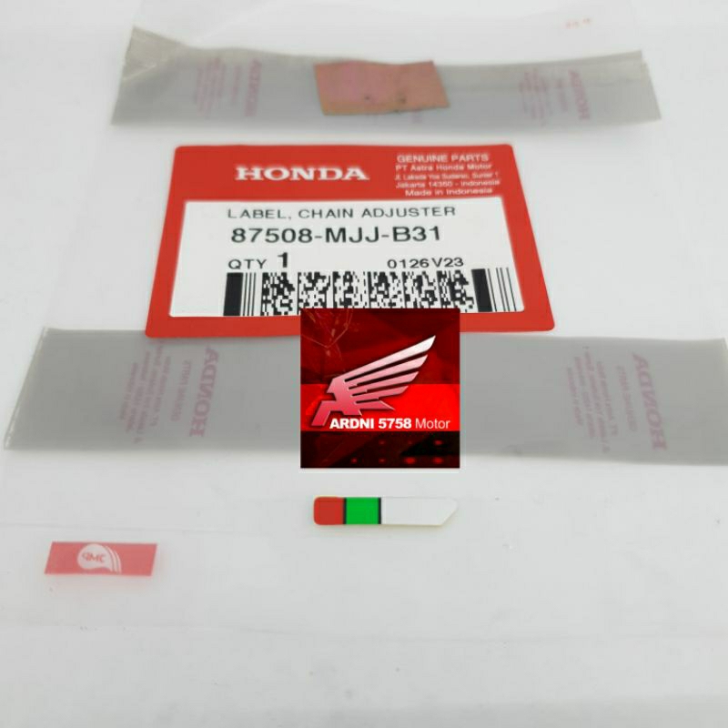 LABEL CHAIN ADJUSTER STICKER STIKER SETELAN RANTAI CBR 250 RR K64 87508MJJB31 ORIGINAL HONDA